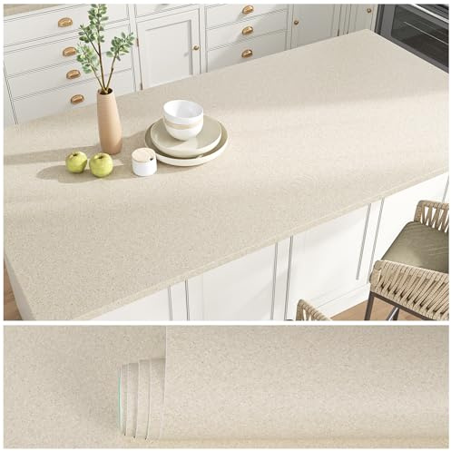 VEELIKE Papier Peint Granit Beige Mat Papier Peint Adhesif Amovible Terrazzo Beige Revetement Plan de Travail Cuisine Lavable Vinyle Adhesif Salle de Bain Papiers Peints Decoratifs 40 cm× 300 cm
