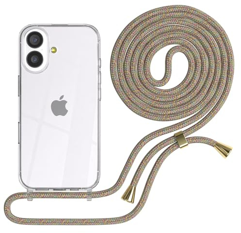 EAZY CASE Handykette kompatibel mit iPhone 17 Handyhülle mit Umhängeband, Handykordel mit Schutzhülle, Silikonhülle, Hülle mit Band, Stylische Kette für Smartphones, Rainbow