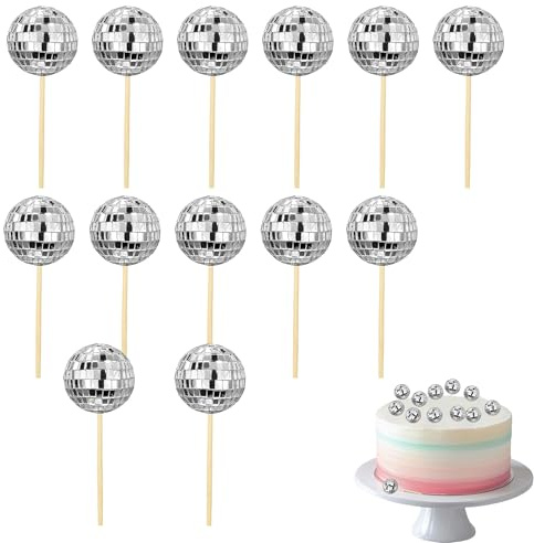 12Pcs 70s Disco Theme Cake Decoration Mini Disco Balls Cake Toppers Silver | Balls for Cake Decorating Disco Ball Cake Topper For Theme Party Supplies Birthday Ice Creams Desserts