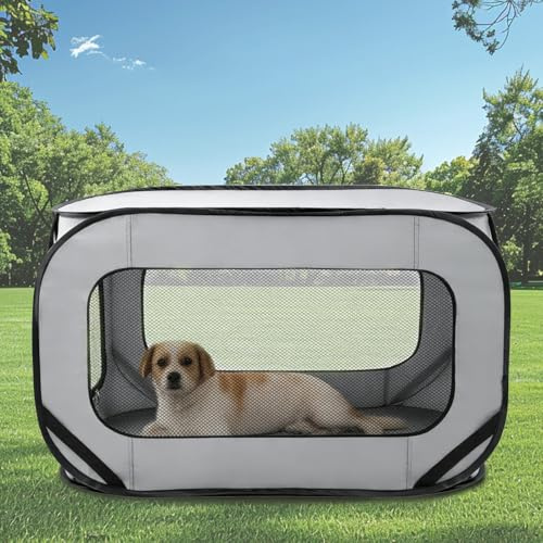 CAIEJSAEN 92 * 52 * 52 cm Hundetransportbox Faltbar Oxford-Gewebe Hundetasche Netzstoff transportbox Hund Atmungsaktiv tragbar transportabel für Auto & Reise für Hunde Stoffbox Tragetasche (Grau)