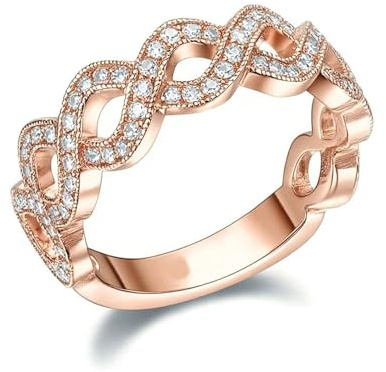 Ayoiow Unendlichkeit Vorsteckring Rosegold 585 für Damen mit Diamantkein Edelstein, Verlobungs Ringe Gold, 14 Karat Roségold Größe 61 (19.4)