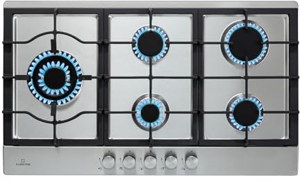 Klarstein Gas Cooker, 5 Burners Gas Hob, 11100W Built In Five Ring Electric Hob, Campervan Cooktops, Stainless Steel Glass Top Wok Burner, Kitchen Stoves LPG Cooker Unit