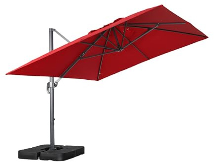 sweeek - Parasol déporté rectangulaire 3x4m + dalles à lester 50x50cm rouge - Wimereux + Fixeo