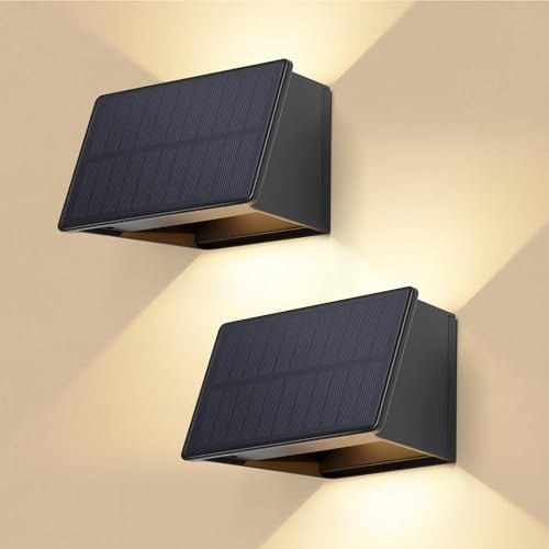 shirylzee Solarlampen für Außen, Solar Wandleuchte Aussen | 3000K Warmweiß,1800mAh, IP65 Wasserdichte, Solarleuchten Auf und ab Einstellbar Lichtstrahl für Garten Balkon 2 Stück