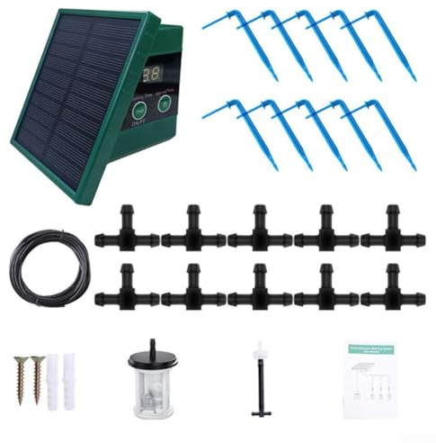 Système d'irrigation goutte à goutte solaire pour jardin et balcon - Minuteur automatique avec durée de 30 minutes, intervalle de 3 heures à 7 jours, résistant aux intempéries