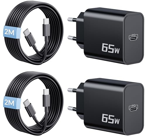 65W Ladegerät USB C Schnellladekabel für Samsung S26 S25 S24 S23 Ultra | für Lenovo ThinkPad Dell Laptop Chromebook, MacBook Air Pro, Ladekabel Charger Schnelladegerät & 2M 60W Typ C Kabel, 2-Pack