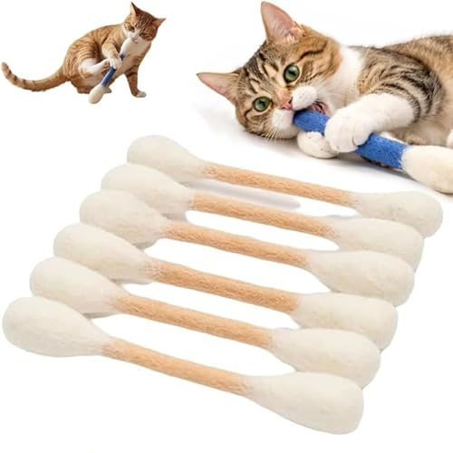 Generisch Wattestäbchen, Katzenspielzeug mit Katzenminze, 6 Stück, langlebige Kauseile für große Kätzchen, zahnärztliche Beißseile, riesige interaktive Filz-Kätzchen-Kicker-Spielzeugstäbchen (White)