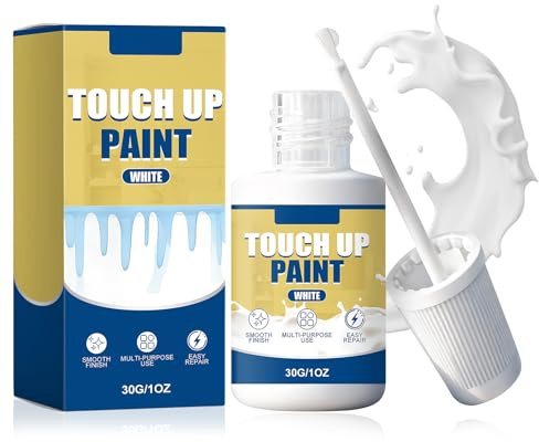 Azoisuwr White Enamel Touch Up Paint, White Touch Up Paint Pen with Brush for Scratches, Cracks and Spots on Walls Sink Tile and Toilets