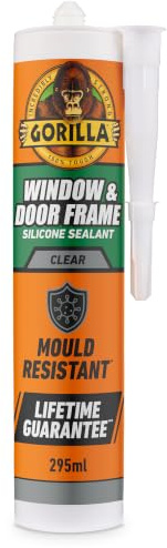 Gorilla Window & Door Clear Silicone Sealant, 295ml – Mould Resistant, 100% Waterproof Sealant, Rain Ready in 30 Minutes, Shrink & Crack Proof Sealant | Use on Window Frames, Doors & More