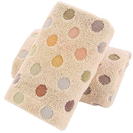 Pidada Hand Towels Set of 2 Colorful Polka Dot Pattern 100% Cotton Soft Absorbent Decorative Towel for Bathroom (Brown)