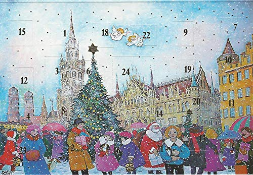 Adventskalenderkarten 5 Stück München Nostalgie Weihnachten Grußkarten Goldprägung Kunstkarte Weihnachtsgruß Marienplatz