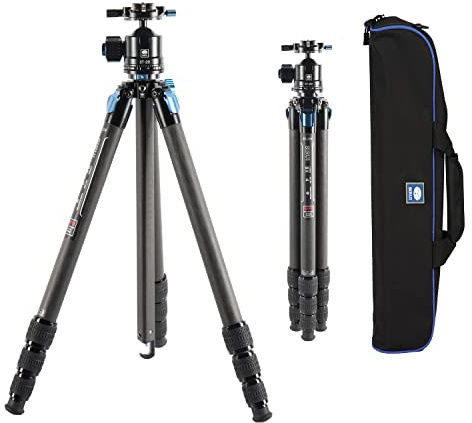 SIRUI Wasserdichtes Carbonfaser-Stativ mit Aluminium-Kugelkopf, 184cm Professionelles Kamera-Stativ mit dreieckiger Mittelsäule, großes Rohr für DSLR, Camcorder, Belastbarkeit 15kg (ST-224+ST-20)