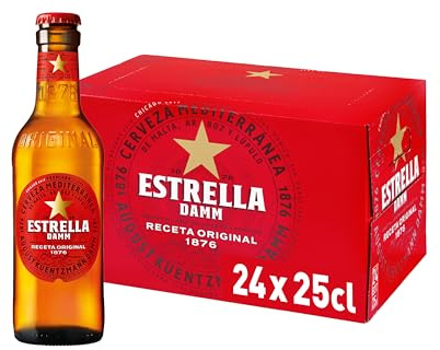 Damm - Cerveza Estrella Damm, Caja de 24 Botellas 25cl | Cerveza Lager Mediterránea, Receta Original 1876, 100% Ingredientes Naturales, en Botellín