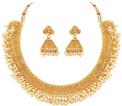 Aheli Women's Wear Faux Pearl Necklace Jhumki Earring Bharatanatyam Jewelry set for