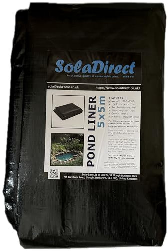 Pond Liner 5 x 5 m - 200 GSM Flexible Tear-Resistant UV-Resistant Garden Fish Pond Liner for Water Features, Koi, Ponds, Fountains, Landscaping - Durable Long Lasting Heavy Duty Waterproof Sheet