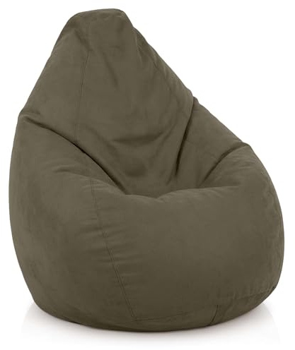Green Bean Sitzsack mit Rückenlehne 60x60x90cm - Indoor Sitzkissen 220L Füllung Kuschelig Waschbar - Bean Bag Bodenkissen Lounge Chair Sitzhocker - Khaki