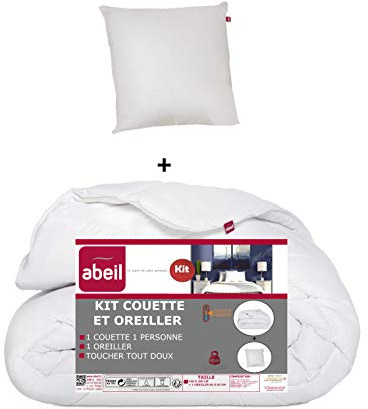Abeil Lot Couette tempérée 140 x 200 cm et 1 oreiller 60 x 60 cm, Blanc
