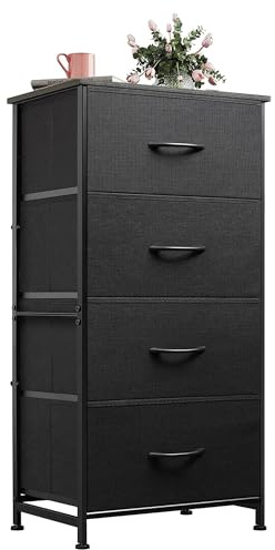 WLIVE Dresser with 4 Drawers, Fabric Storage Tower, Organizer Unit for Bedroom, Hallway, Entryway, Closets, Sturdy Steel Frame, Wood Top, Easy Pull Handle, Charcoal Black