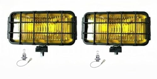 MelTruck 2x H3 Nebelscheinwerfer 195x95x82 mm 12V/24V mit Glühbirnen, Schutzgitter, E8, IP54, links/rechts, Kunststoffgehäuse, Gelb