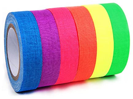 Yzwuyou 6 Rollos Cinta Adhesiva de Neón 6 Colores UV Reactive Neón Gaffer Tape Cinta Luminosa para Decoración de Fiesta de Luz Negra (15mm *5m)