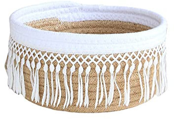 INIFLM Cesta de almacenamiento de cuerda de algodón tejida, cesta de almacenamiento de cuerda de algodón bohemia, adecuada para muebles, juguetes, almacenamiento de ropa (3.9 x 8 pulgadas)