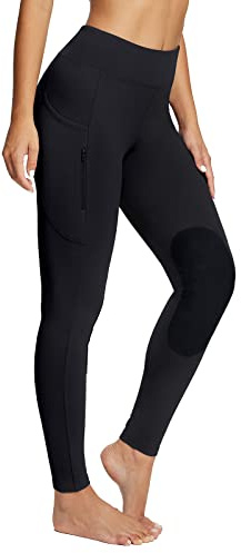 BALEAF fleecefodrade leggings för husresor dam vattentålig knälapp Jodhpurs vinter stretchiga knäbyxor med blixtlåsfickor, Svart, XL