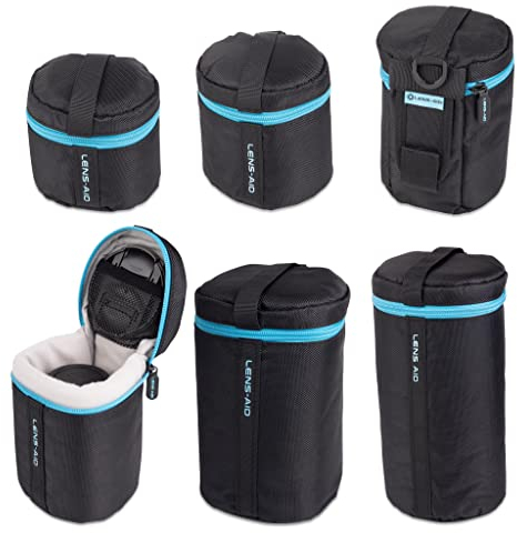 LENS-AID Objektivtasche dick gepolstert: Objektiv-Schutzhülle mit Reißverschluss und Gürtelschnalle