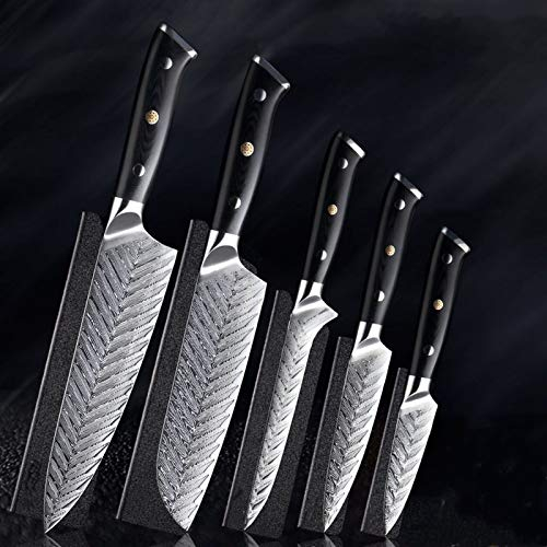 Set da cucina Set Damasco Chef Knife VG10. Cucina professionale Coltello da cucina Cleaver Cooking Tool Exquisite Plum Rivet G10 Maniglia con Coperchio dei coltelli coltelli (Color : 5PCS Set)