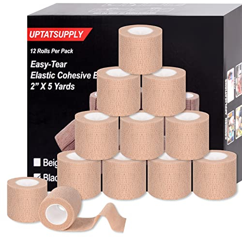 Self Adhesive Bandage Wrap 12 Pack,Sports Tape 2 X 5 Yards, Multi-Purpose Non-Woven Cohesive Wrap, First Aid Tape, Elastic Cohesive Bandage, Medical Tape for Stretch Athletic, Sports, Wrist, Ankle