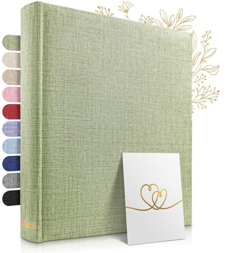 ZEITLOOS® Fotoalbum zum Selbstgestalten - edles Leinen - 600 Fotos Grün | Wunderschönes Design mit schützenden Trennblättern - Fotobuch zum Einkleben 31x32cm - 100 Seiten - Hochzeitsalbum & Geschenk