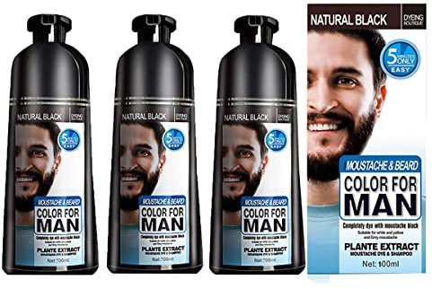 Tinte instantáneo para el cabello de la barba para hombre, 100 ml, champú para oscurecer la barba, ingredientes naturales de acción rápida (3 piezas)