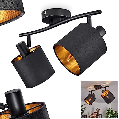 HOFSTEIN Deckenleuchte Alsen, Deckenlampe aus Metall/Stoff in Schwarz/Goldfarben, verstellbare Leuchte im Retro/Vintage-Design (Ø Schirme 12 cm), 2 x E14, Esszimmer, Schlafzimmer, Wohnzimmer, Küche