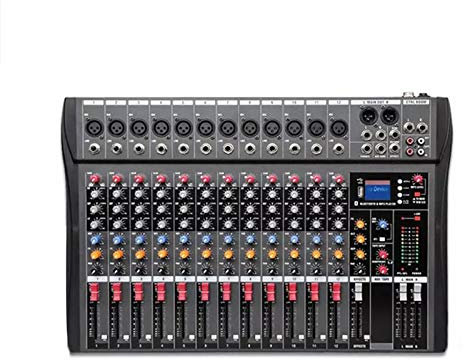 AGAATI Escritorios de Mezcla de Estudio, 6/8/12/16 Canales Mezclador de Audio Compacto Consola de Mezcla de Sonido DJ USB Amplificador de Monitor de 48 V, 12 vías