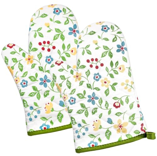 Gant de Four Anti Chaleur Gant de Cuisine Manique pour Le Four Contre la Chaleur (-92°C à +200°C) - Une Pairs - 27 * 17cm (Vert Fleur)