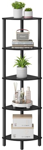 VASIHO Scaffalatura angolare, libreria a 5 Livelli, scaffale Scala, scaffalatura per Piante, Cucina, Soggiorno, Design Industriale, Vintage Nero JSJ001B