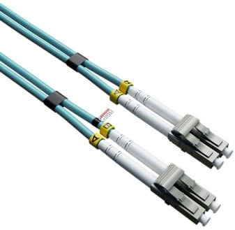 rhinocables OM4 LC Fibre Optic Cable | 50/125µm Multi-Mode | Aqua LSZH Jacket for Safety | 850nm & 1300nm Wavelength | Optical Lead for Network Transceivers, SFP Modules & Ethernet Devices (5m)