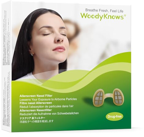 WoodyKnows Allerscreen Nasenfilter, Hilfe bei saisonalen Allergien und Stauballergien (S, 3 Nasenfiltern + 12 Ersatzfiltern)
