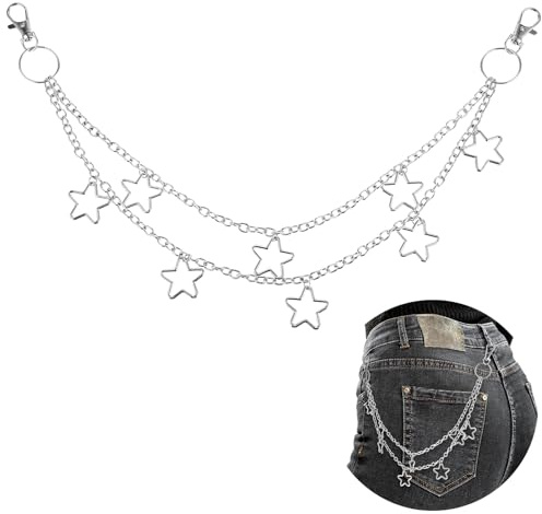 Vintage Hosenkette, Stern Kettengürtel, Doppelschicht Stern Taillenkette, Gothic Punk Taschenketten, Hip Hop Schlüsselkette,Y2k Accessoires für Frauen und Männer
