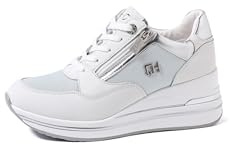 QUEEN HELENA Sneakers in Vera Pelle con Zeppa Scarpe da Ginnastica Alte Casual Donna QH9009 (QH7019 Blu, Sistema Taglie Calzature EU, Adulto, Donna, Numero, Media, 39)