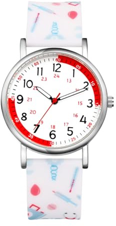 JewelryWe Uhren Damen Silikon Schwesternuhr Wasserdicht Analog Quarz Armbanduhr Frauen Gummi Armband Uhr mit Pulsberechnung für Krankenschwester Ärzte Sanitäter