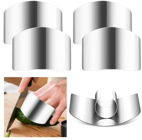 Andibro 4PCS Stainless Steel Finger Shield, Knife Finger Guards for Cutting Food and Vegetables Stainless Steel Finger Protector Safe Chopping Tools for Slicing Dicing Chopping