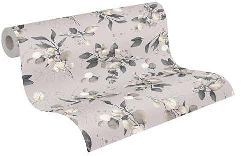 A.S. Création Pure Elegance Vliestapete mit floralem Muster 0,53 x 10,05 m – Beige, Schwarz, Creme - Tapete mit Blättermotiv Made in Germany - 397684