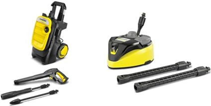 Kärcher Hochdruckreiniger K 5 Compact, Druck & Flächenreiniger T-Racer T 7 Plus (Spritzwasserschutz, für große Flächen, Zwei Flachstrahldüsen, Handgriff für senkrechtes Arbeiten, Powerdüse, Spüldüse)