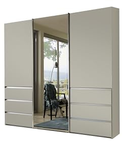 WIEMANN Schwebetürenschrank Kleiderschrank Schlafzimmerschrank 250cm breit, mit Schubladen, Champagner Dekor, mit Spiegel, Höhe 217cm, Malibu
