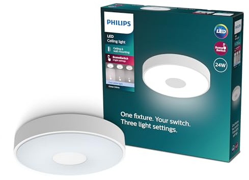 Philips Coiner, Plafoniera da soffitto, 24W, 2800lm, Luce Bianca Naturale 4000K, 3 scene di luce SceneSwitch, Grado di protezione IP20, Bianca