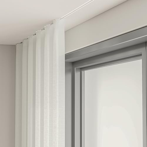 Binario Per Tende Nascosto A Soffitto, Bastone Da Tenda In Alluminio Da Incasso, Asta Per Tende Per Impieghi Gravosi Con Rulli Lisci, 100-600 Cm, Nero(White,140cm/4.6ft)