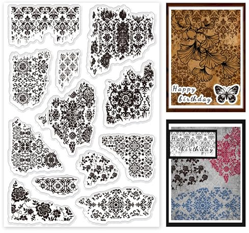 PH PandaHall Transparentes Stempelset Mit Vintage Textur Hintergrund 12 Stück Transparenter Gummistempel Retro Silikonstempel Für Die Kartengestaltung Fotoalbum Dekoration
