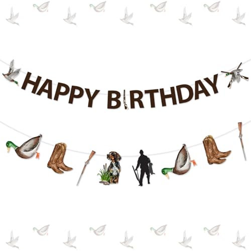Funmemoir Entenjagd Geburtstag Dekorationen Happy Birthday Banner Ente Jagd Girlande Vorbespannte Ente Jagd Banner für Jungen Erwachsene Stockente Thema Geburtstag Party Dekorationen