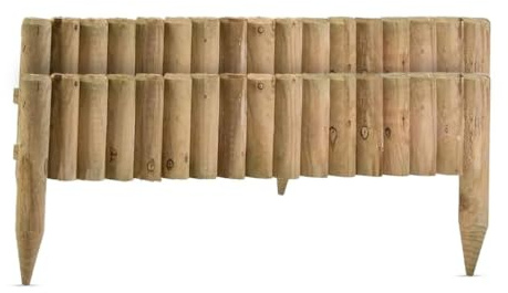 M&H Wooden Fixed Picket Fence Edge Log Border Roll - Garden Outdoor Lawn Pathway Edging - Edge Ending Spike Ground Fixing Garden Border Edging Fence - lawn edging garden fence Natural Look (2)
