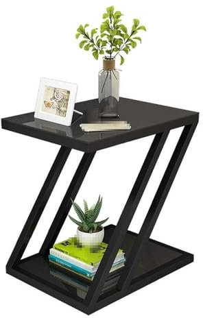 MYVVKIA Doppelstöckiger Sofa-Beistelltisch, moderner, Kleiner Couchtisch mit Platte aus gehärtetem Glas, multifunktionaler Z-förmiger Beistelltisch für das Sofa im Wohnzimmer un